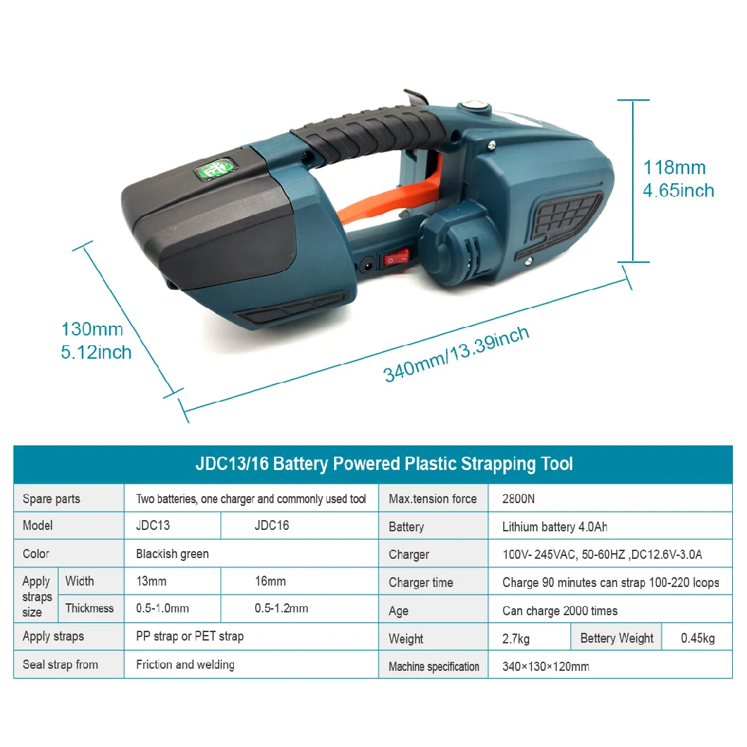 Packing Machinery/Pallet Wrapping Machine / Lithium Battery Powered Plastic Strapping Tools Jdc13/16 Packer for Sale